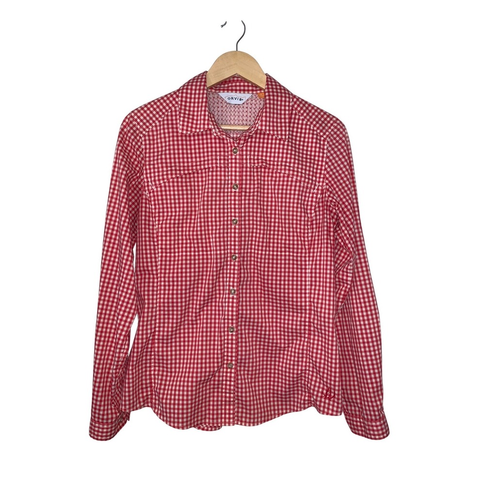 Orvis Womens Red Gingham Long Sleeve Performance Hiking Shirt Small